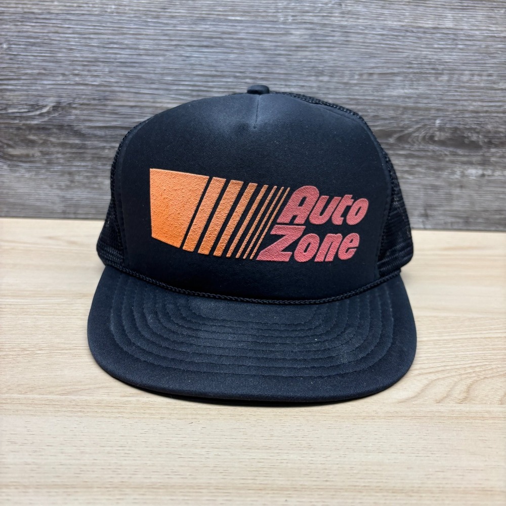 Vintage AutoZone Hat Cap Snap Back Black Trucker Mesh Logo Auto Parts Repair